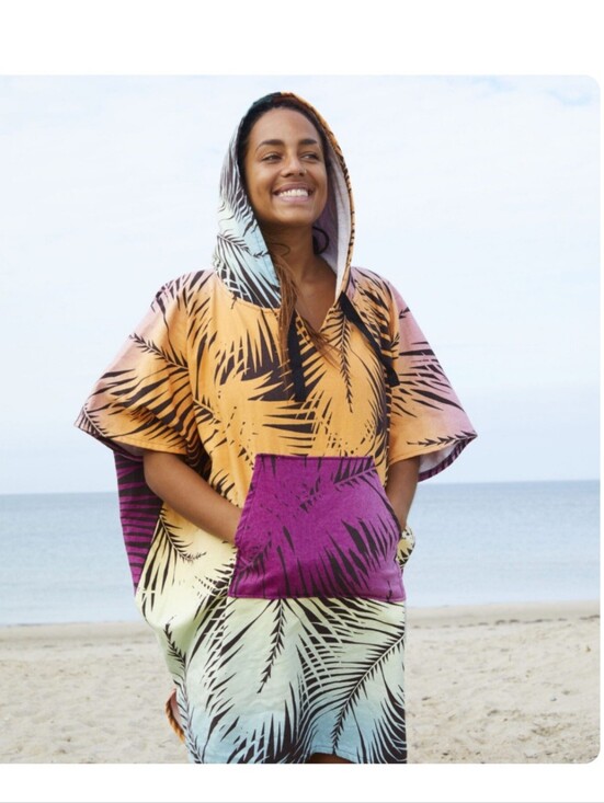 IKEA Tops - IKEA KÅSEBERGA Hooded Poncho S/M Tropical Print Terry Cotton Pullover Surfing